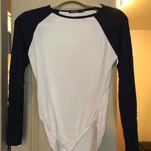 Navy and white baseball tee onesie